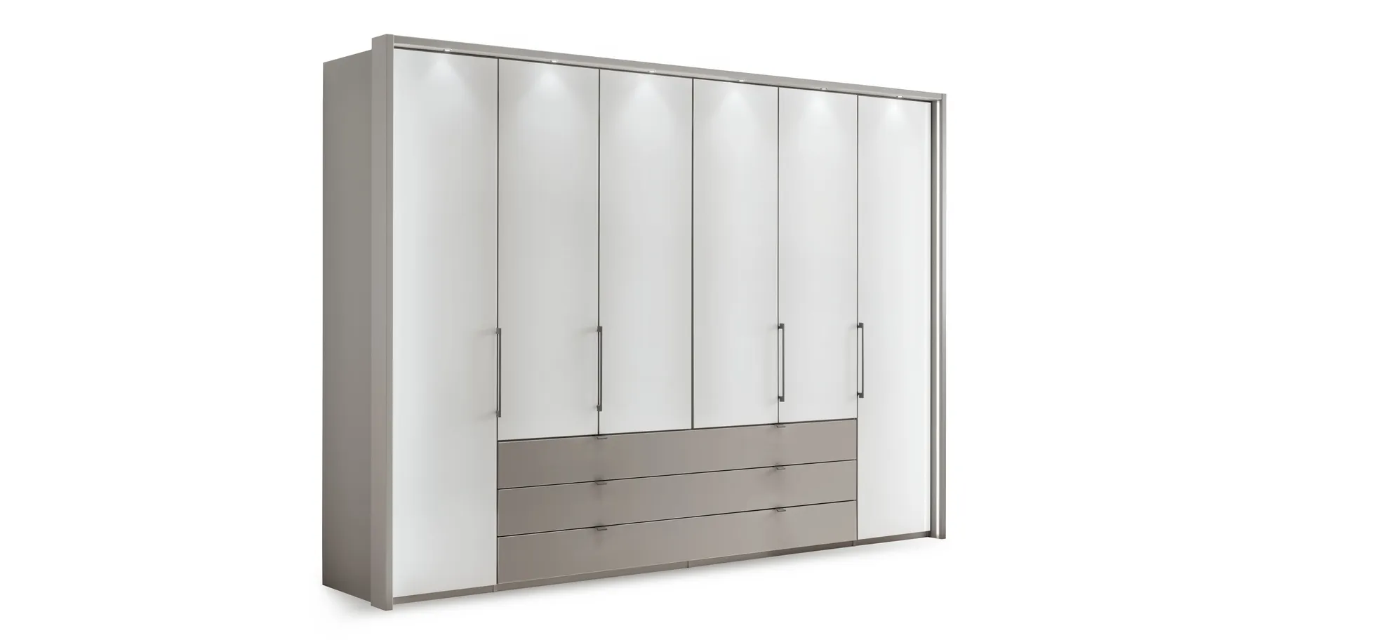 Drehtürenschrank Marbella - B. ca. 296cm, Korpus, Front Glas, Weiß 202205