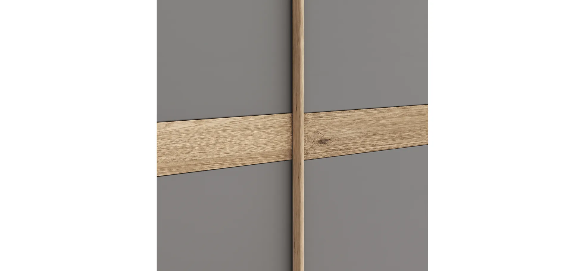 Schwebetürenschrank Viana - B ca. 212 cm, Lack, Steingrau, Riffholz, Balkeneiche