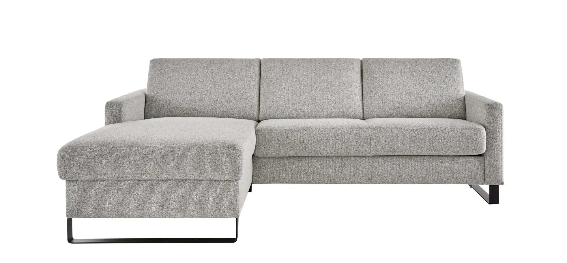 Schlafsofa Laredo - Longchair mit 2-Sitzer rechts inkl. Schlaffunktion mit Bettkasten, Stoff, Graubeige 3028546