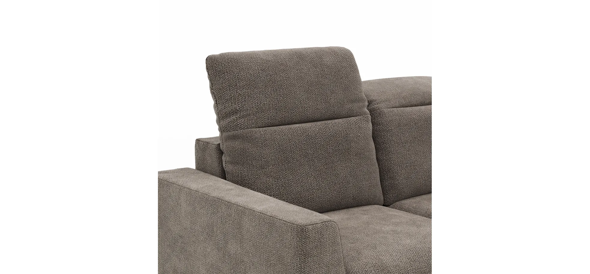 Ecksofa Alegria Plus - 2,5-Sitzer mit Longchair rechts inkl. Kopfteil verstellbar, Stoff, Nougat