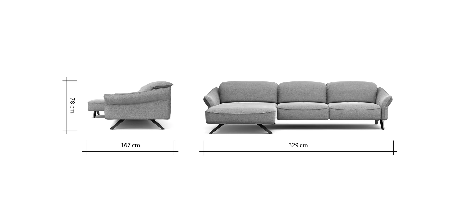 Ecksofa Bormio - Longchair links mit 3-Sitzer, Kopfteilverstellung, Stoff, Pfirsich