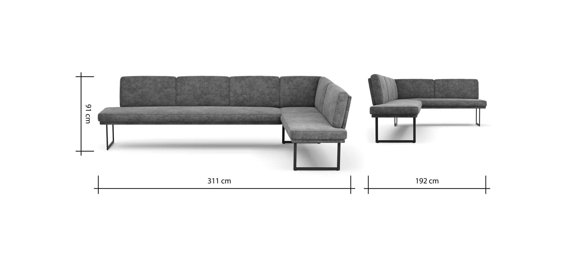 Eckbank Valloni - Breite ca. 311x192 cm, Stoff, Rostbraun