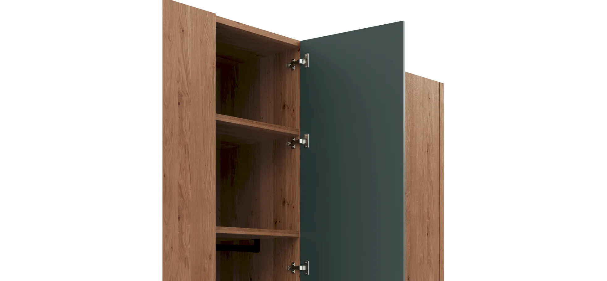 Drehtürenschrank Matera, B ca. 302, Ethno Eiche, Glas, blaugrün