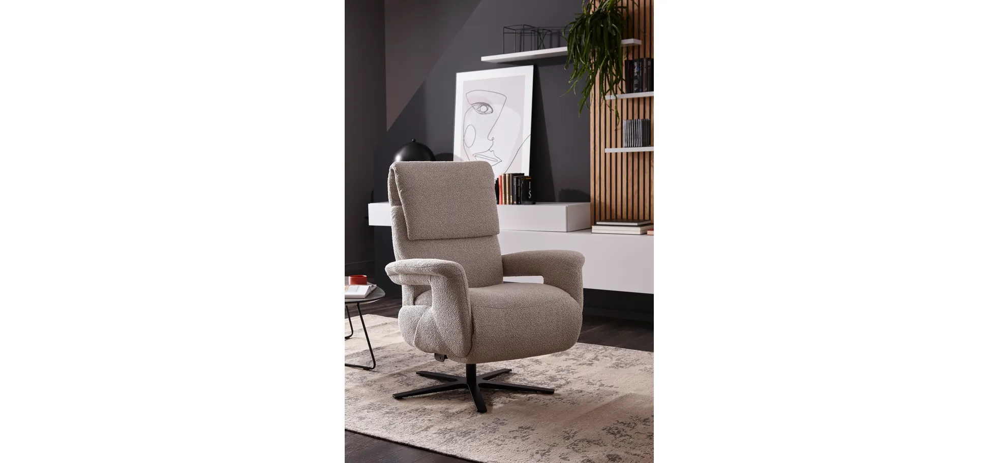 Relaxsessel Managa - Relaxfunktion (manuell), Stoff, Natur