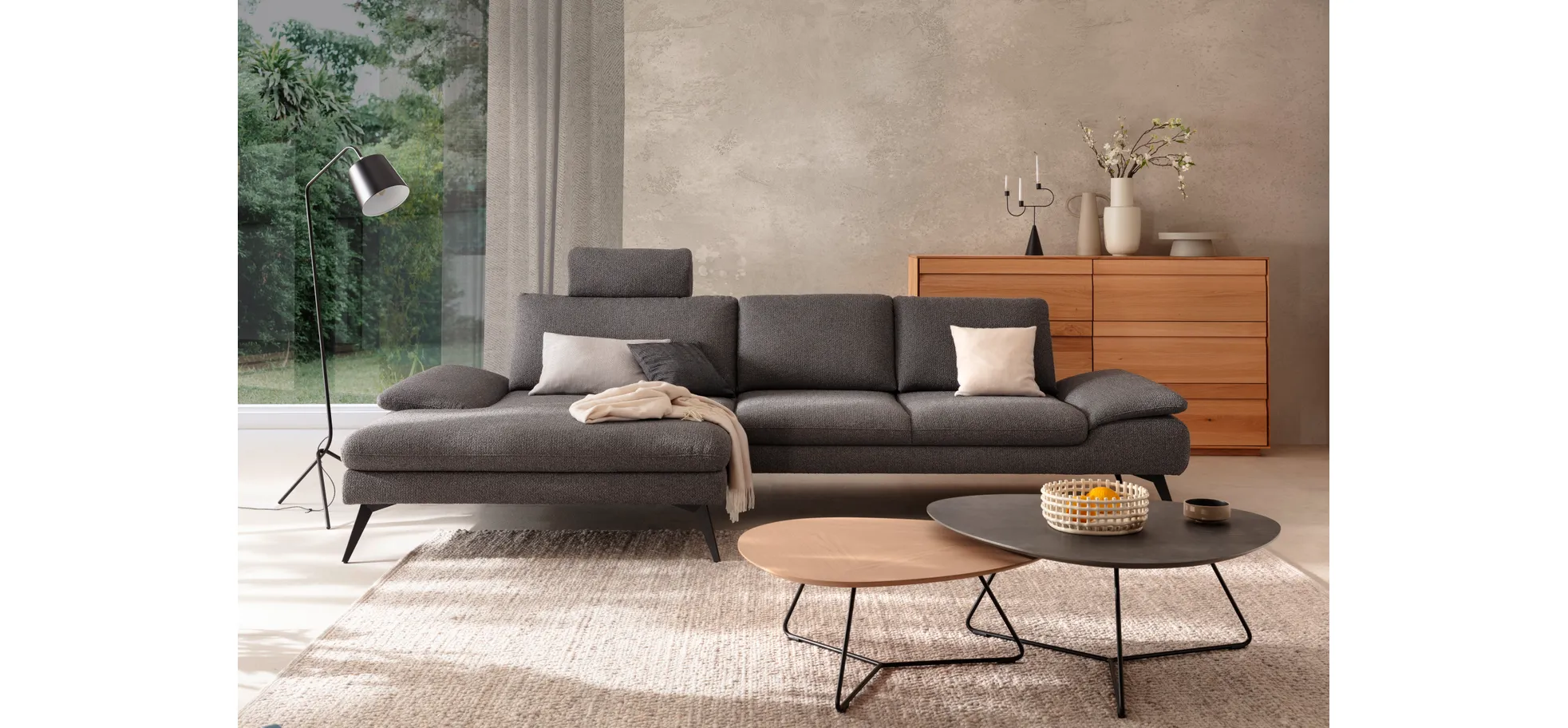 Ecksofa Collina - 2,5-Sitzer, Longchair rechts, Stoff, Dunkelgrau