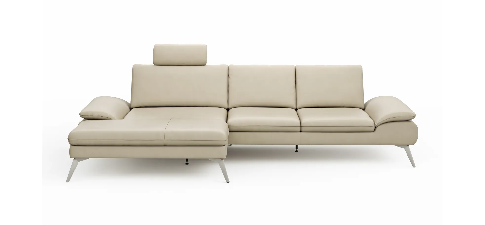 Ecksofa Collina - Longchair links, 2,5-Sitzer, inklusive Kopfstütze, Leder, Ecru 144453