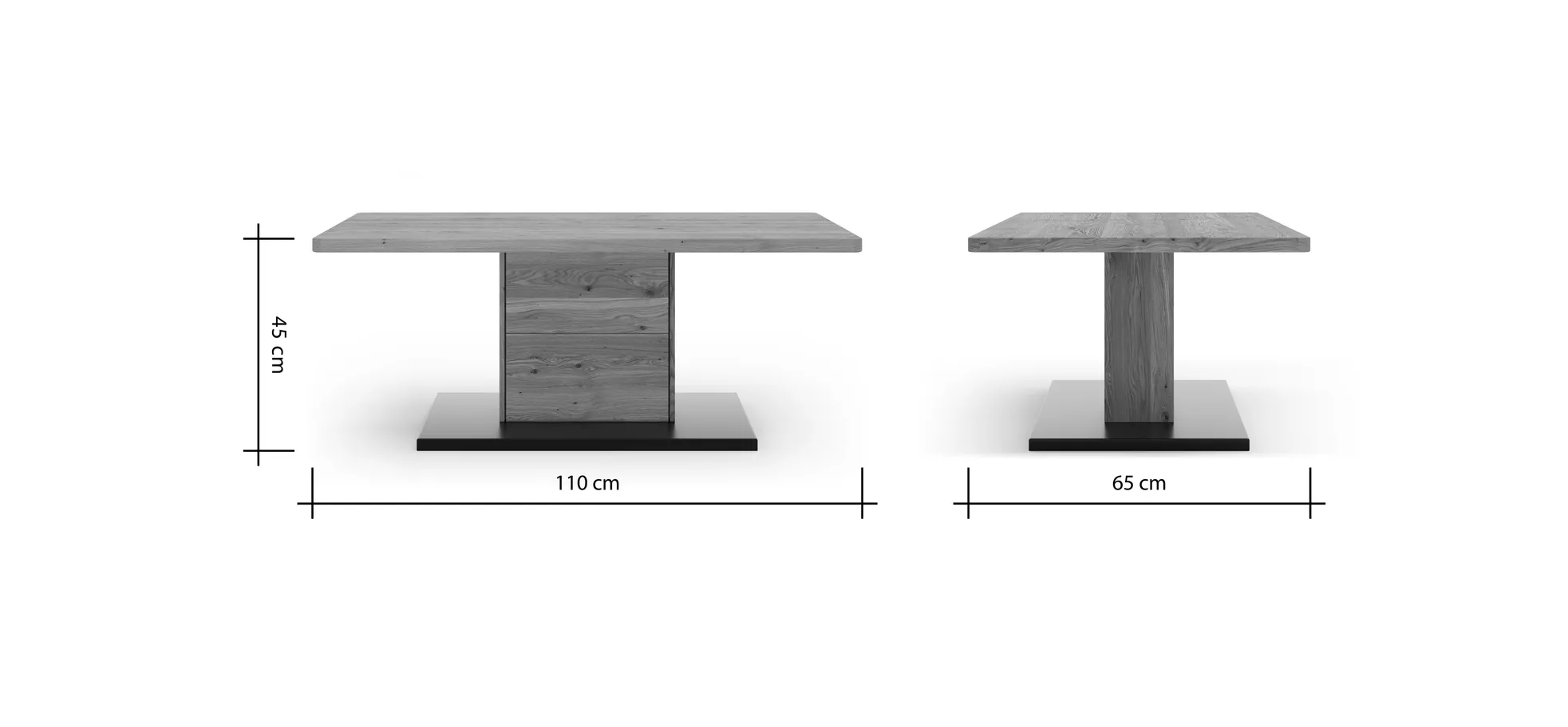 Couchtisch Fibra - LBH 110x65x45 cm, Asteiche massiv