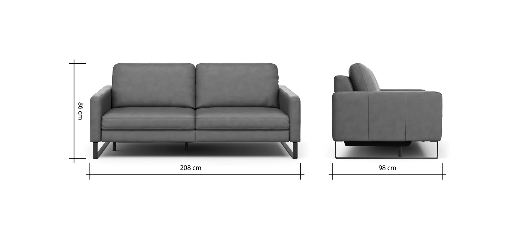 Sofa Enna - 3,5-Sitzer inklusive Relaxfunktion (motorisch) links, Leder, Grau