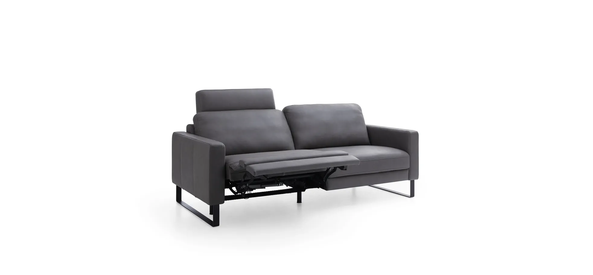 Sofa Enna - 3,5-Sitzer inklusive Relaxfunktion (motorisch) links, Leder, Grau