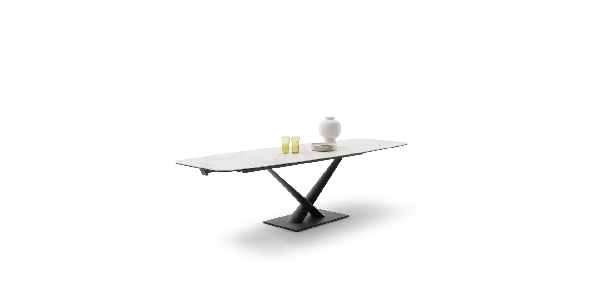 Esstisch Savona - LB ca. 200x100 cm, ausziehbar, Keramik, Weiß, Bootsform
