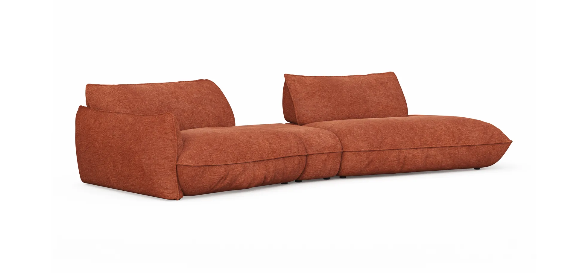 Trapezsofa Fluffy - 2-Sitzer mit Trapezelement und Abschlussteil inkl. Rückenlehne verstellbar, Stoff, Kupfer