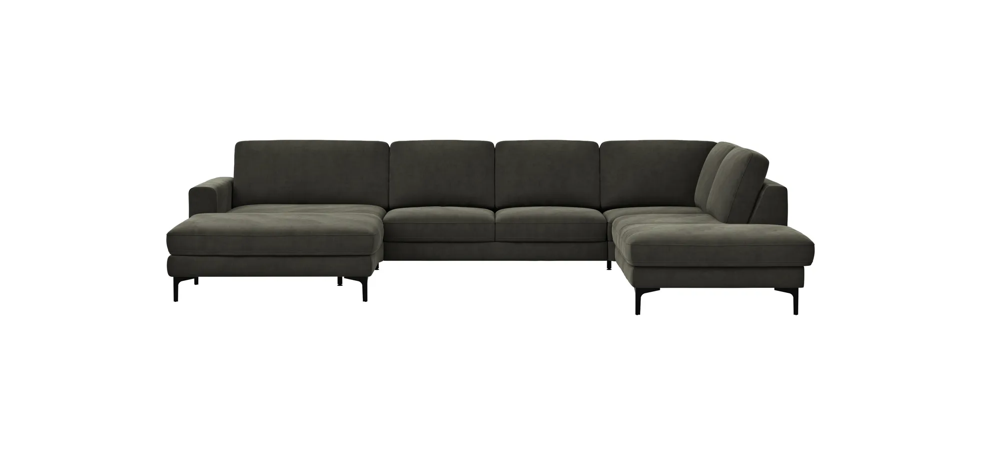 Wohnlandschaft Oviedo - Longchair links mit 2-Sitzer und Ecke rechts, Stoff, Braungrün 102365