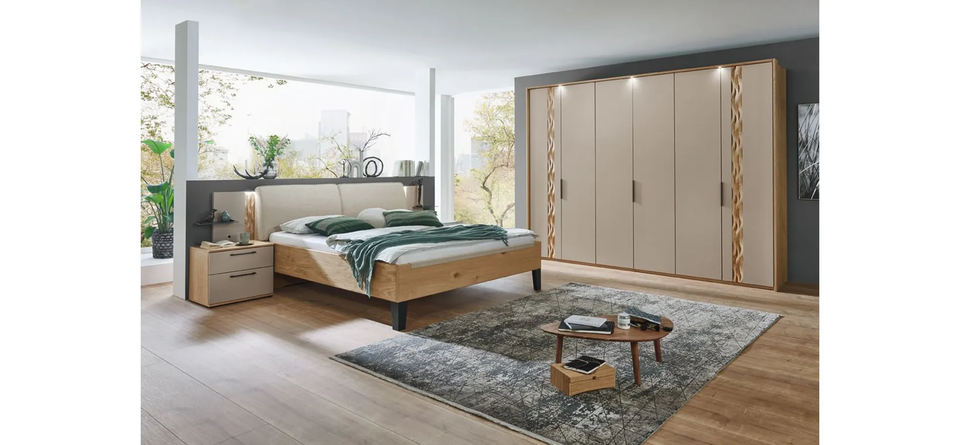 Schlafzimmer - Balkaneiche, Lack, Taupe