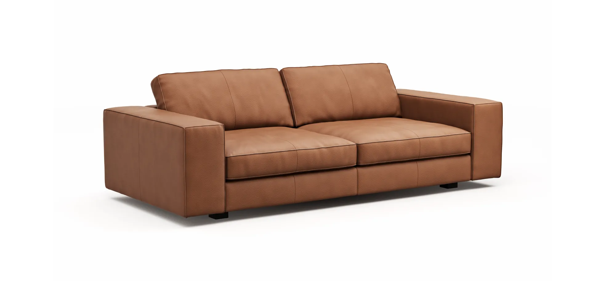 Sofa Aprino 1 - 3,5-Sitzer L, Dickleder, Cognac, Armlehne Block breit