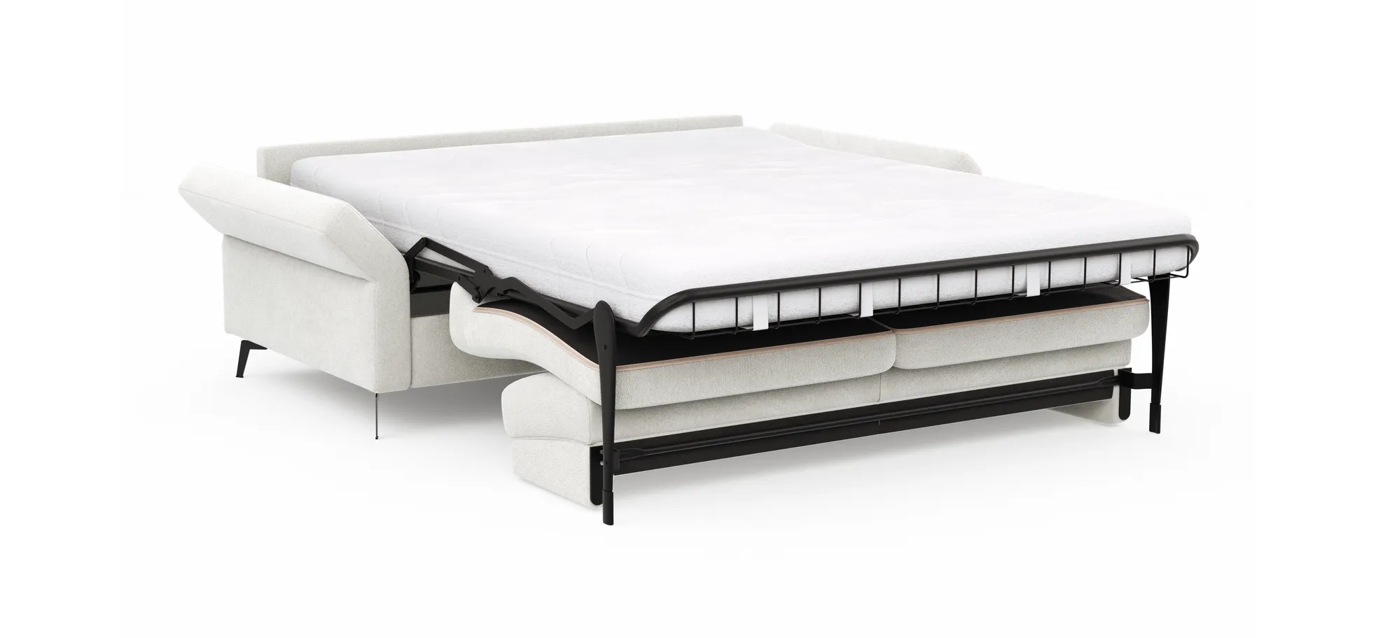 Schlafsofa Laredo - 2,5-Sitzer inkl. Schlaffunktion und Armlehne klappbar, Stoff, Offwhite