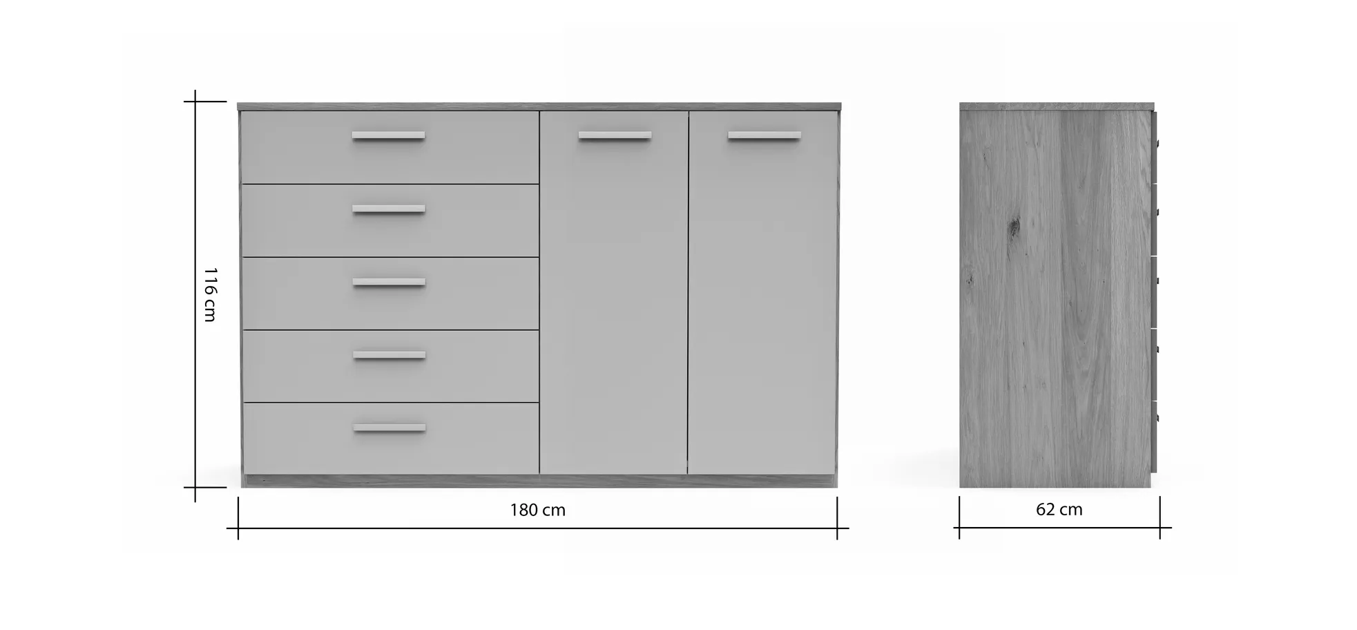 Kommode Viana - Balkeneiche furniert, Taupe