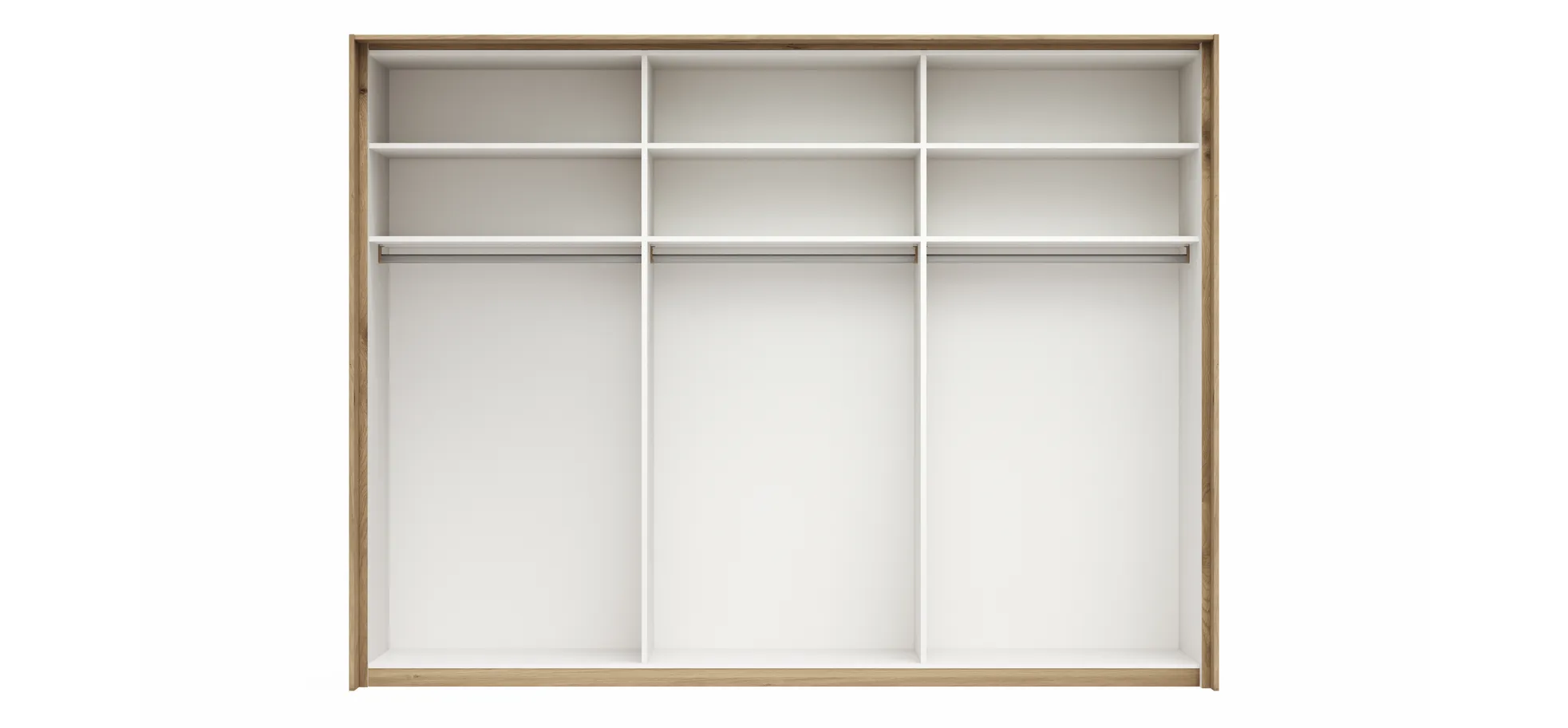 Schwebetürenschrank Viana - B ca. 278 cm, Furnier, Balkeneiche, Hellgrau