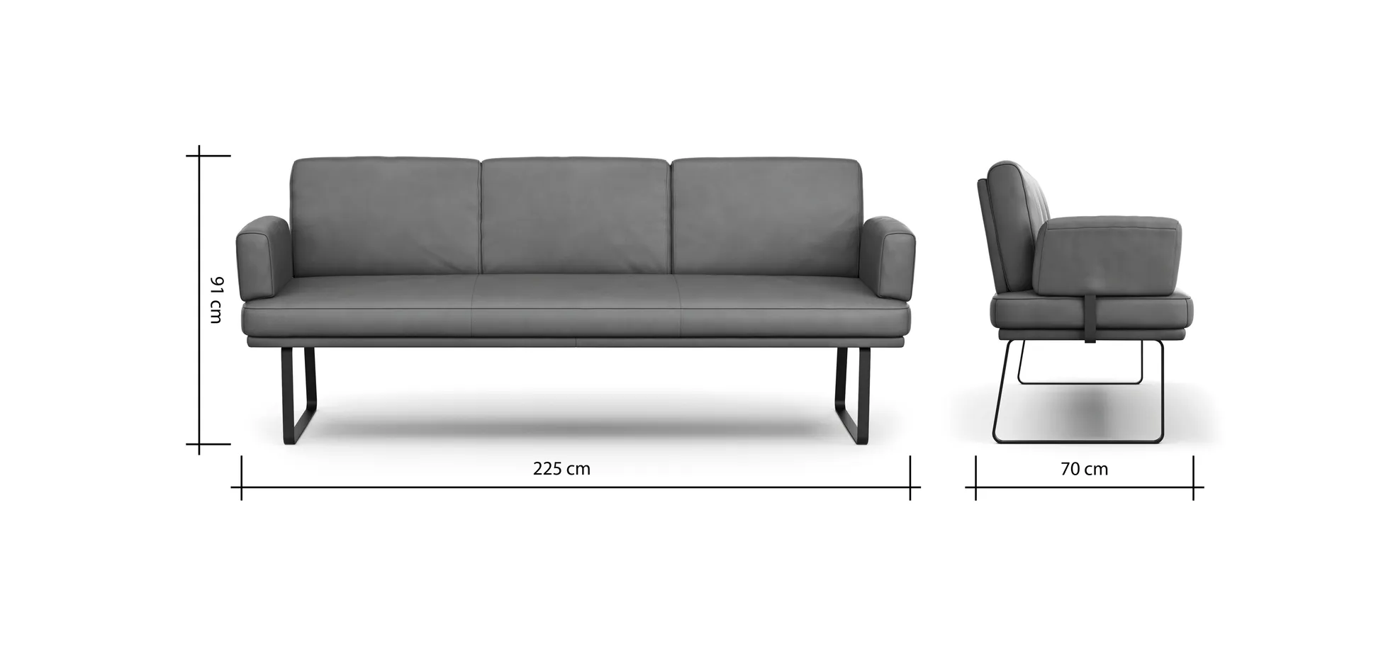 Bank Valloni - B ca. 221 cm, mit Arm- und Rückenlehne, Leder, Hellblau