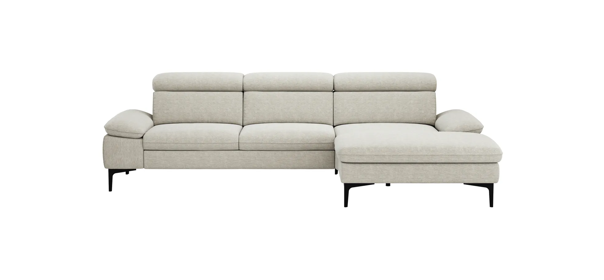 Ecksofa Felipa - 2,5-Sitzer mit Longchair rechts inkl. Kopfteil verstellbar, Stoff, Natur 105048