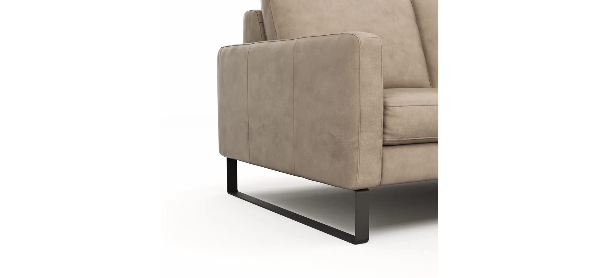 Sofa Enna - 2,5-Sitzer, Armlehne A, Leder, Taupe, Kufe, Schwarz