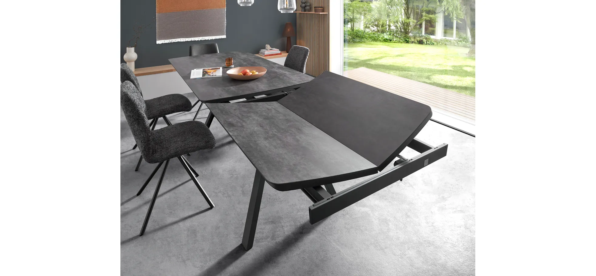 Esstisch Sedana - ausziehbar, LB ca. 200x100cm, Keramik, Schiefergrau