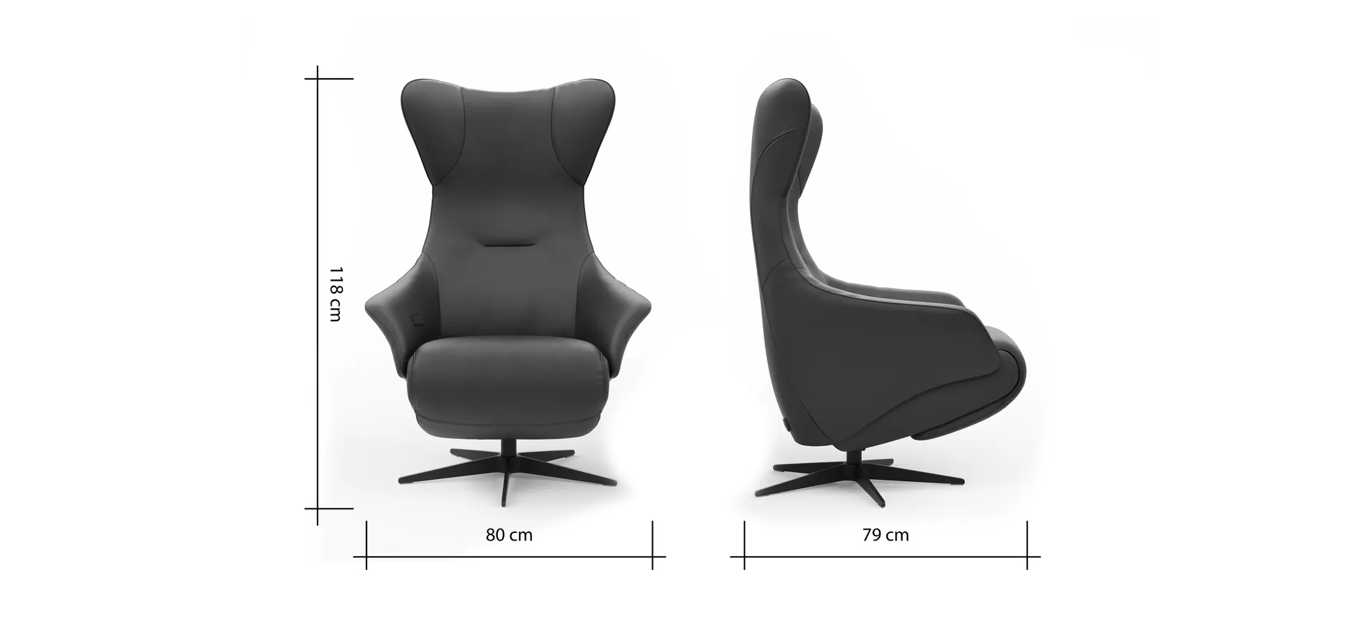 Relaxsessel Follina - Relaxfunktion (motorisch), Leder, Stoff, Grau