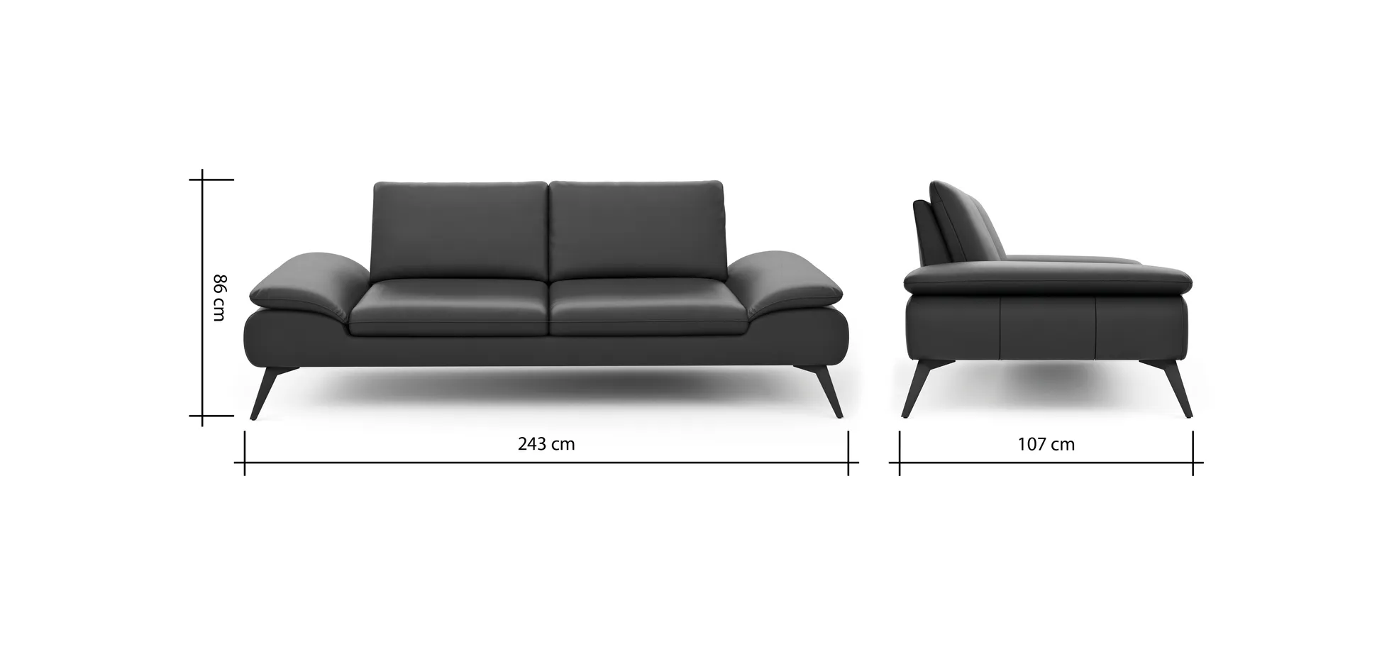 Sofa Collina - 3-Sitzer, Leder, Schwarz