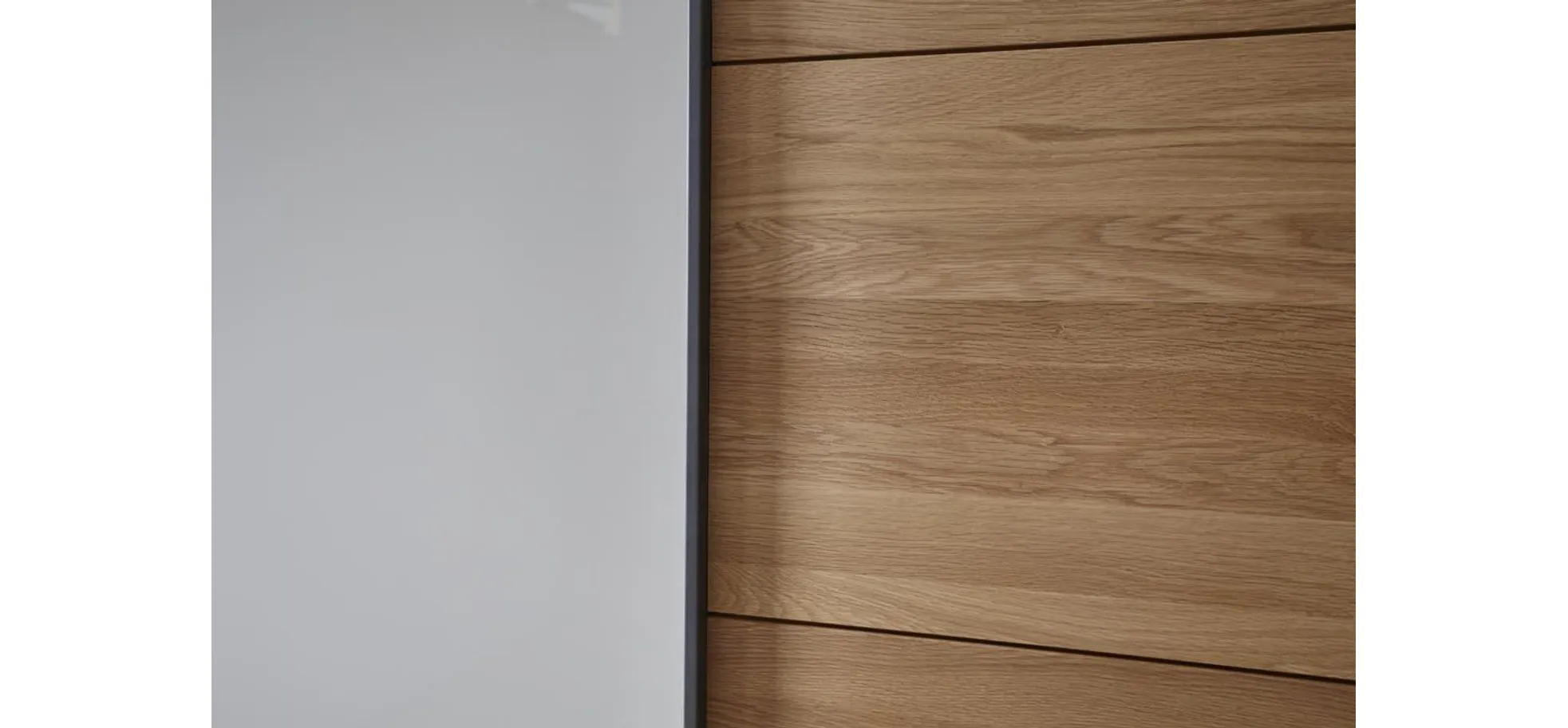 Schwebetürenschrank Lenoso -  B. ca. 260 cm, Eiche massiv, Glas, Champagner