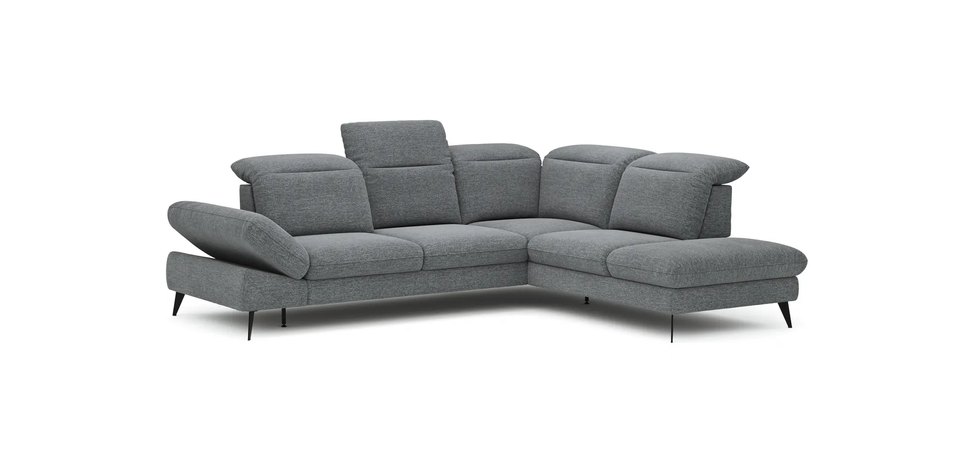 Ecksofa Alegria - 2,5-Sitzer mit Ecke rechts inkl. Kopfteil/ Armlehne/ Sitztiefe verstellbar, Stoff, Graublau