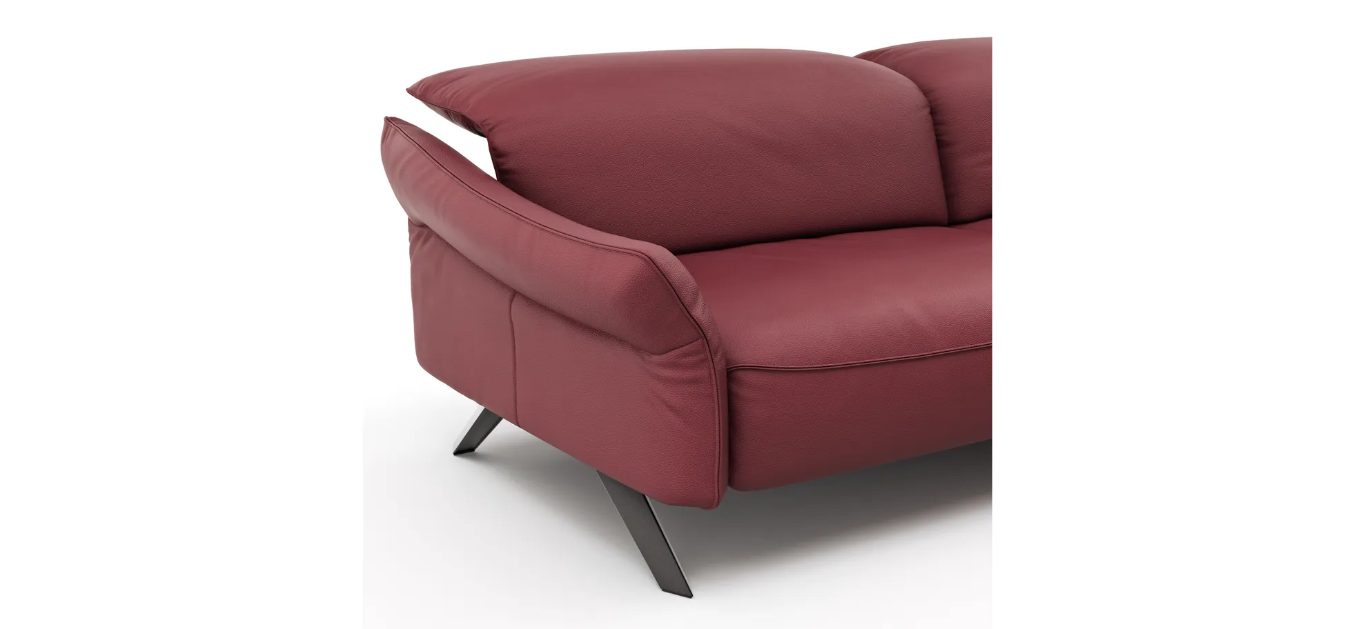 Ecksofa Bormio - 1,5-Sitzer, Longchair rechts, inkl. Kopfteilverstellung, Leder, Weinrot