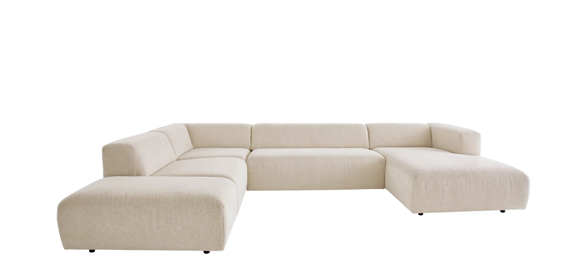 Ecksofa Caruso - Ecke links, 2-Sitzer, Longchair rechts, Stoff, Ecru