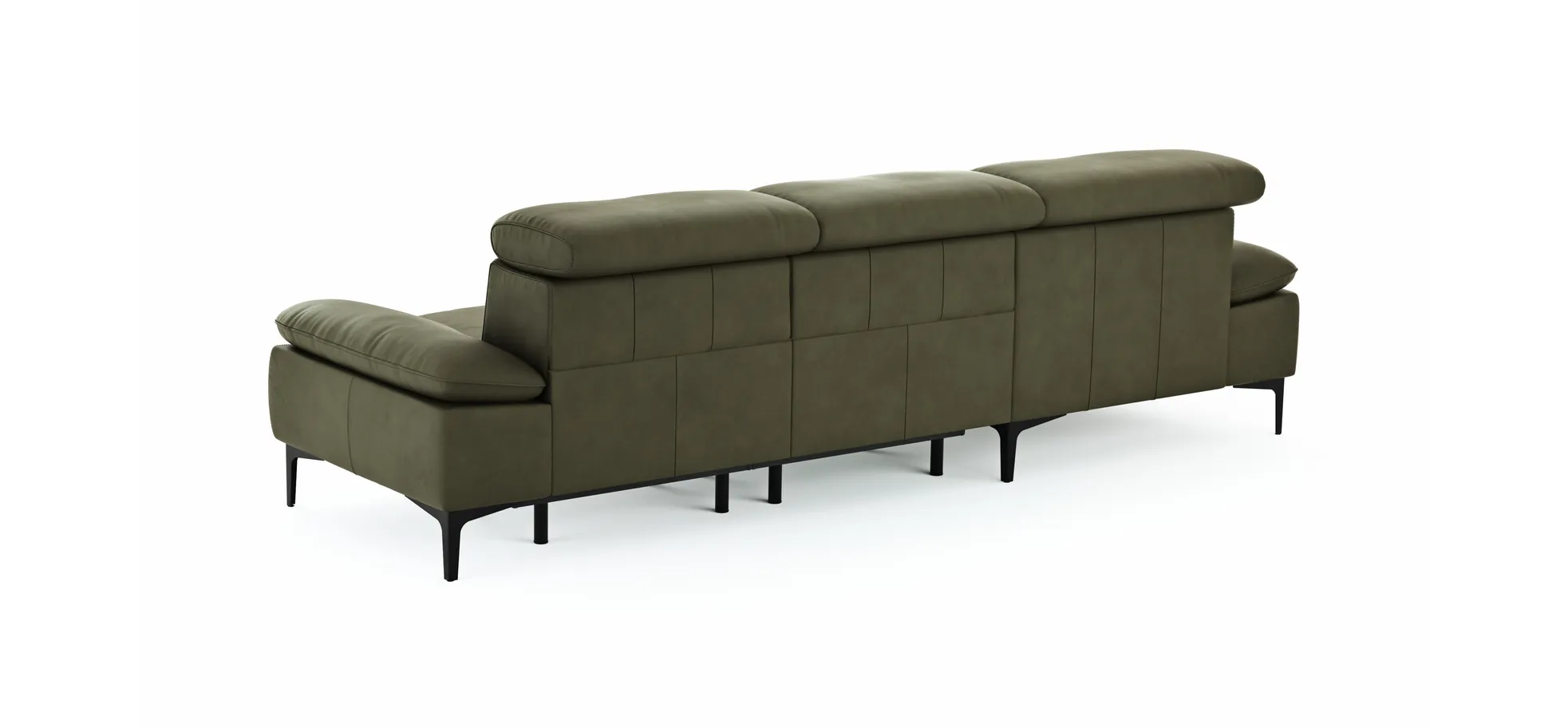 Ecksofa Felipa - Longchair links mit 2,5-Sitzer inkl. Armlehne verstellbar und Rückenlehne/Sitztiefe verstellbar (motorisch), Leder, Olive