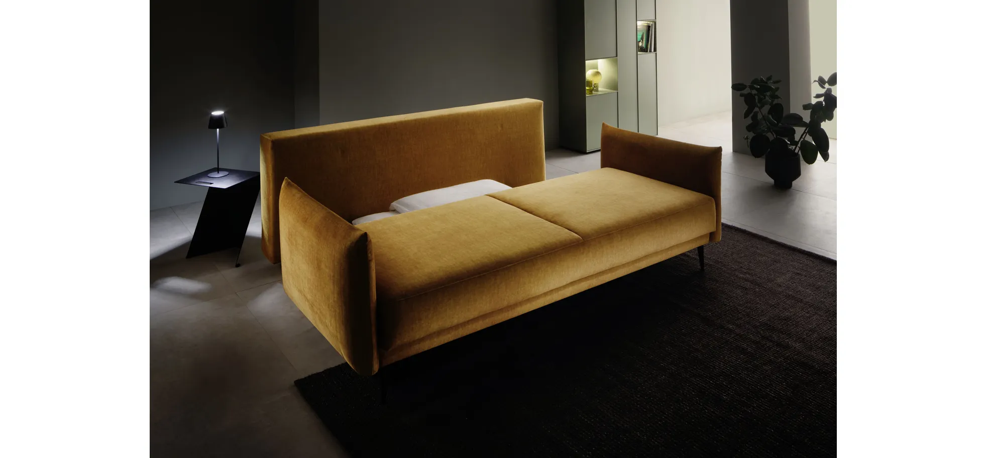Schlafsofa Nettuno - 3-Sitzer, inkl. Schlaffunktion, Velour, Senfgelb
