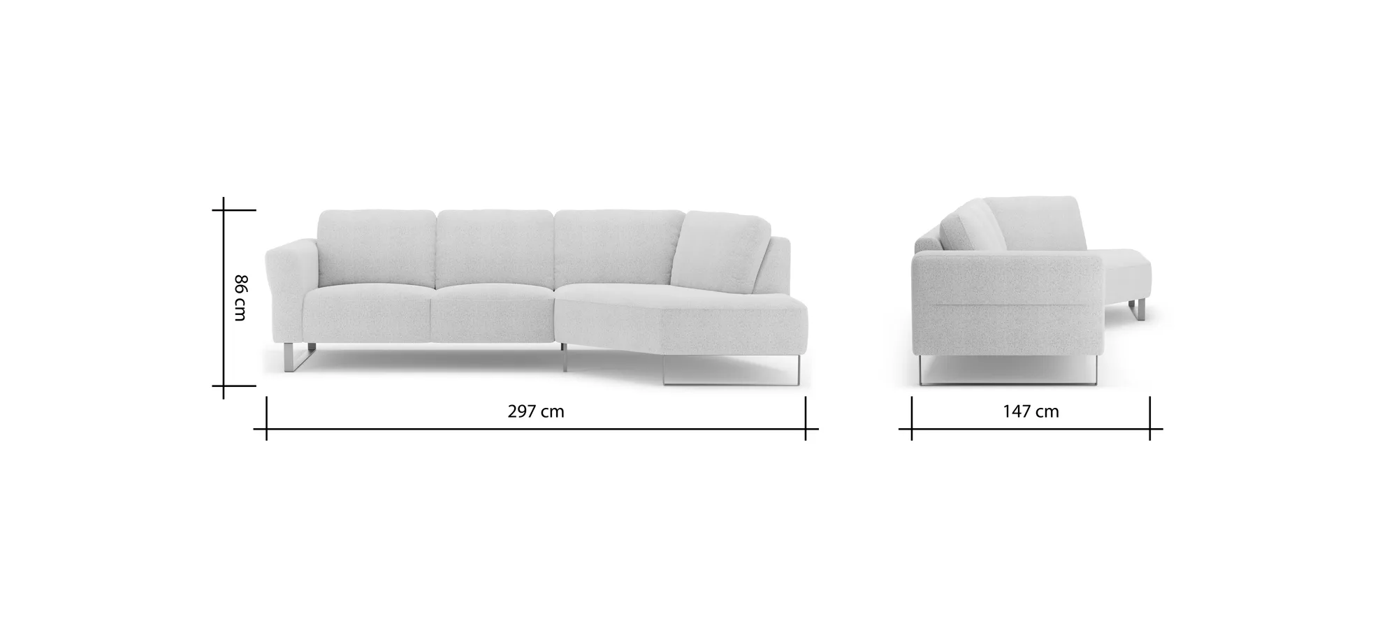 Ecksofa Leona - 2,5-Sitzer mit Ecke rechts, Stoff, Creme