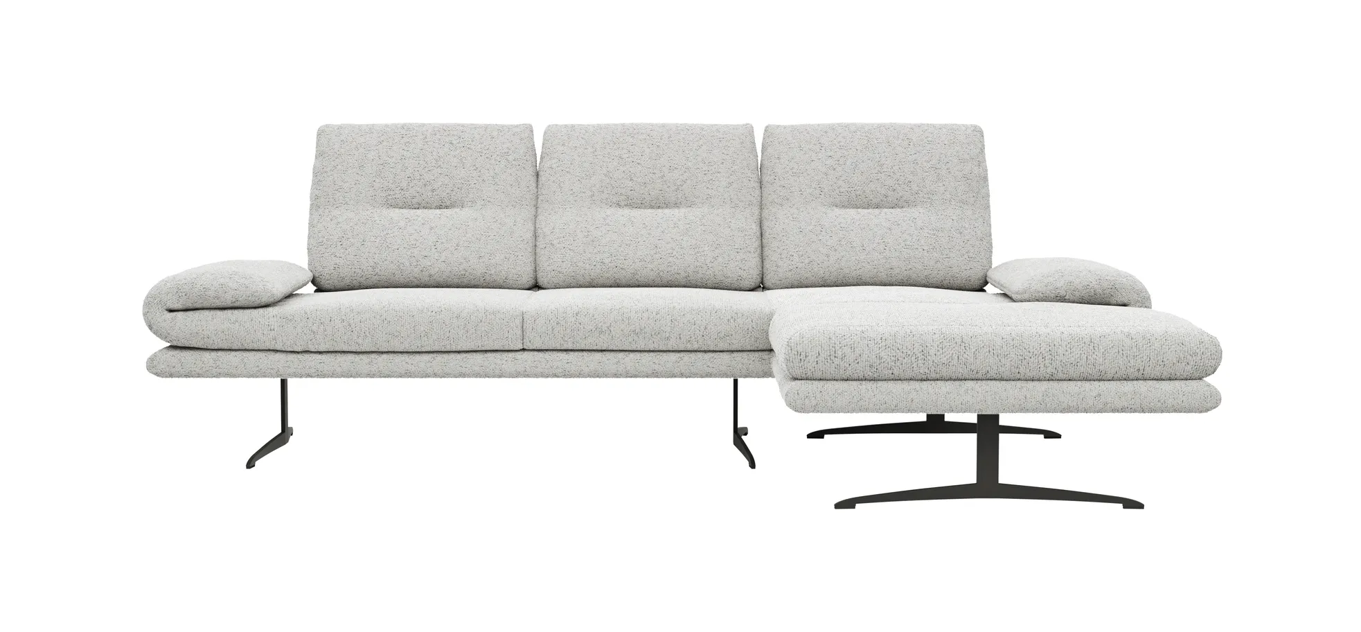 Ecksofa Lucero 2.0 - 2-Sitzer mit Longchair rechts inkl. Sitztiefenverstellung, Drehsitz und Sitztiefe verstellbar, Stoff, Offwhite 1291429849