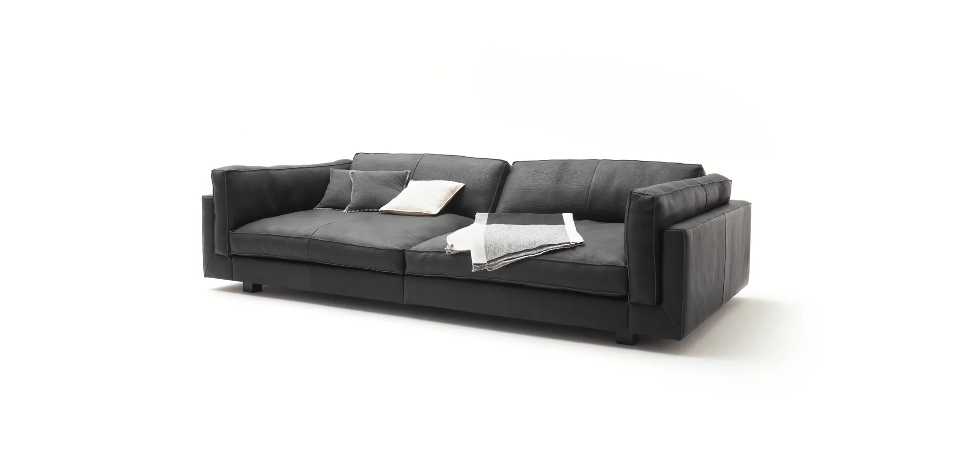 Sofa Aprino 3 - 4-Sitzer XXL, Dickleder, schwarz, Armlehne Kissen