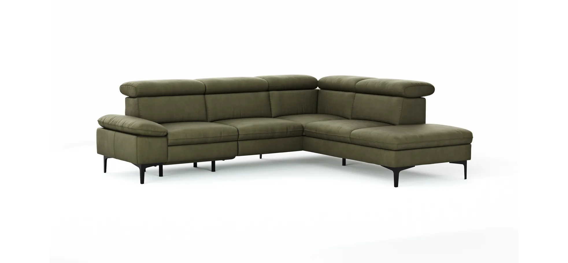 Ecksofa Felipa - 2,5-Sitzer mit Ecke rechts inkl. Armlehne verstellbar und Rückenlehne/Sitztiefe verstellbar (motorisch), Leder, Olive
