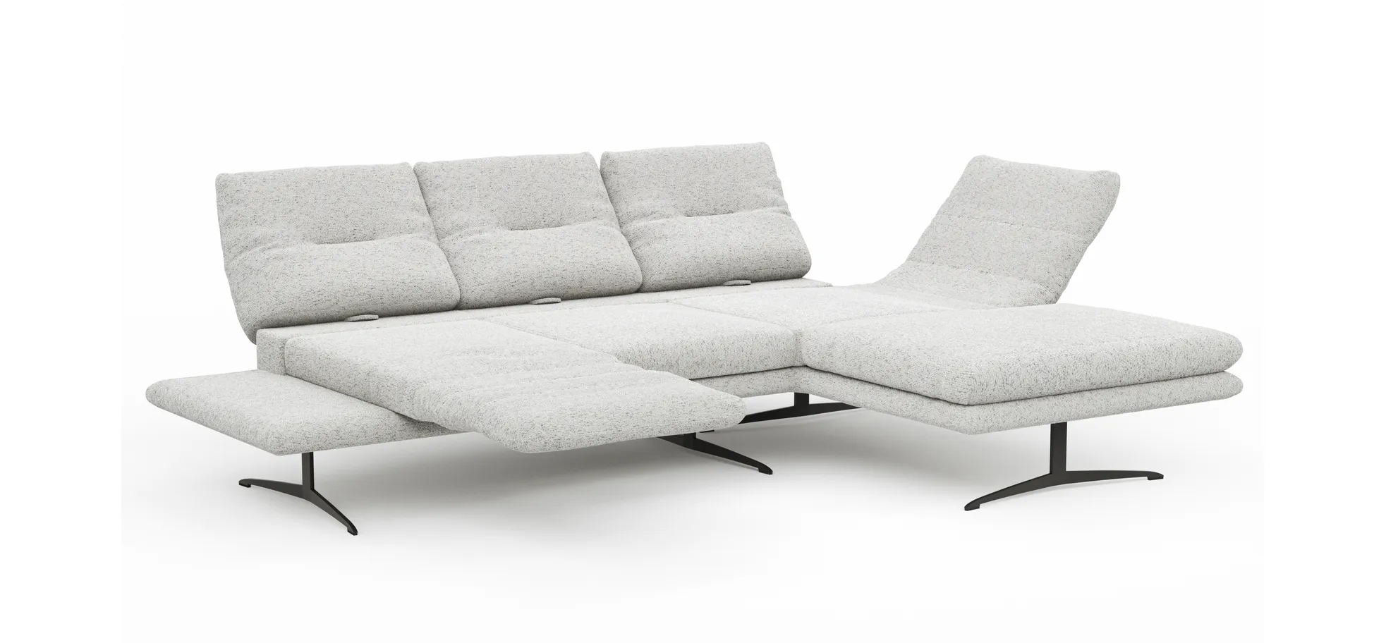 Ecksofa Lucero 2.0 - 2-Sitzer mit Longchair rechts inkl. Sitztiefenverstellung, Drehsitz und Sitztiefe verstellbar, Stoff, Offwhite