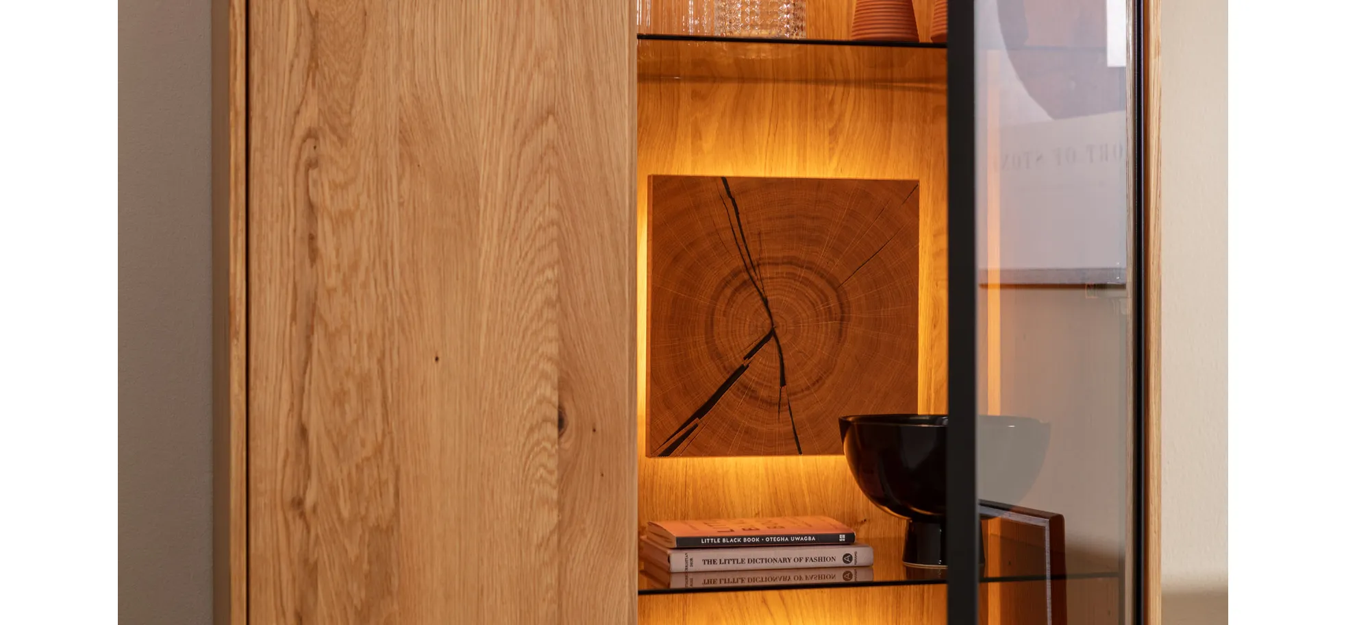 Wohnwand Fibra - inkl. Beleuchtung, Asteiche teilmassiv, natur, geölt