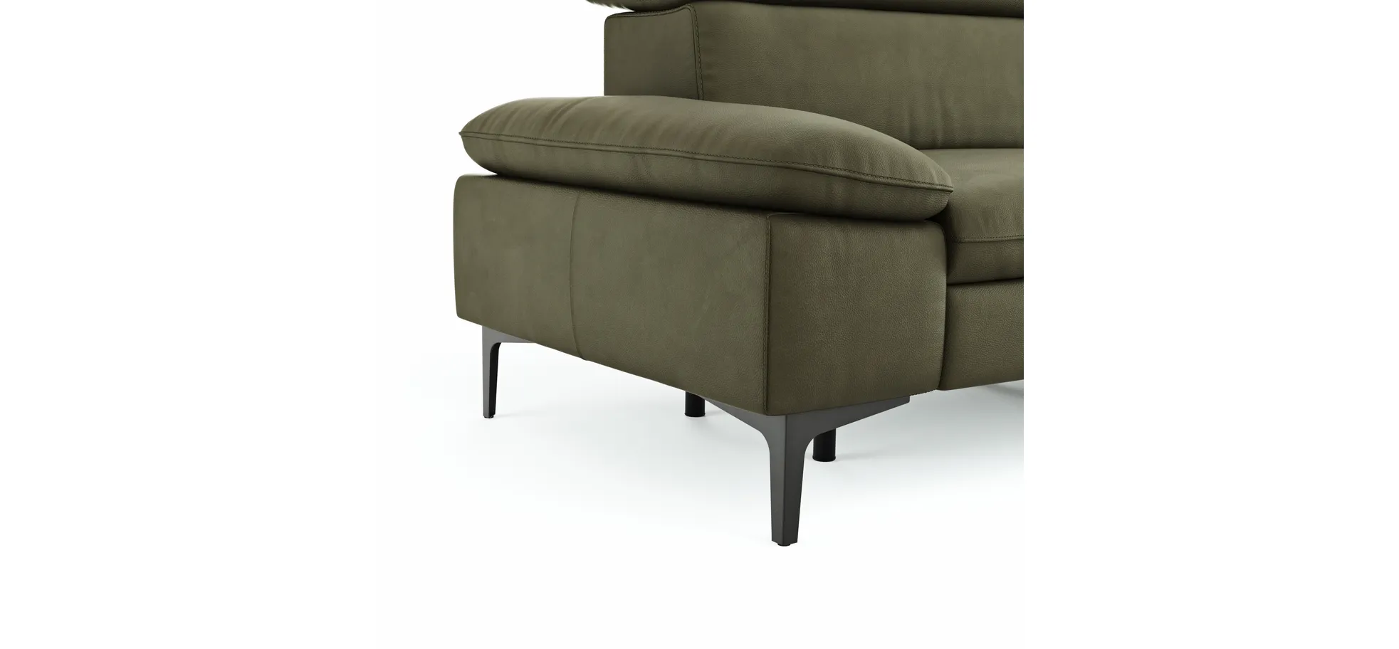 Sofa Felipa - 3-Sitzer inkl. Relaxfunktion (motorisch) und Kopfteil verstellbar, Leder, Olive