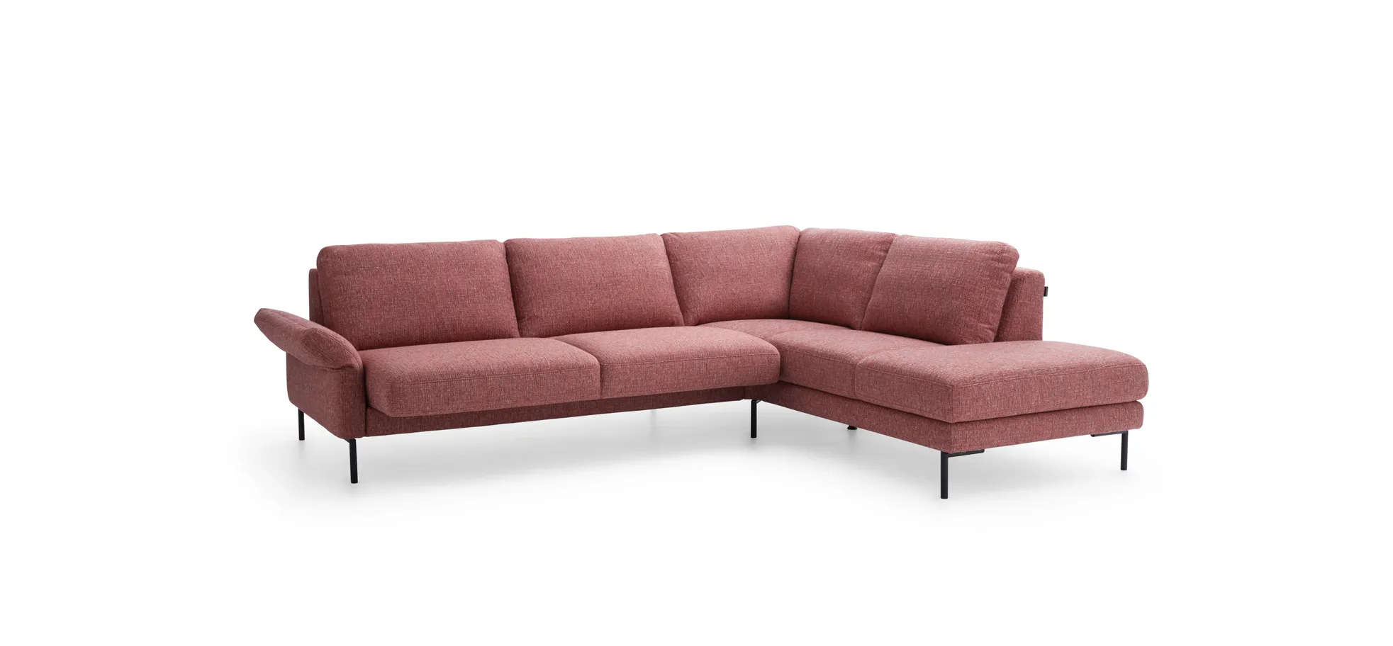 Ecksofa Enna - 3-Sitzer mit Ecke rechts inklusive Sitzvorzug (motorisch), Stoff, Koralle