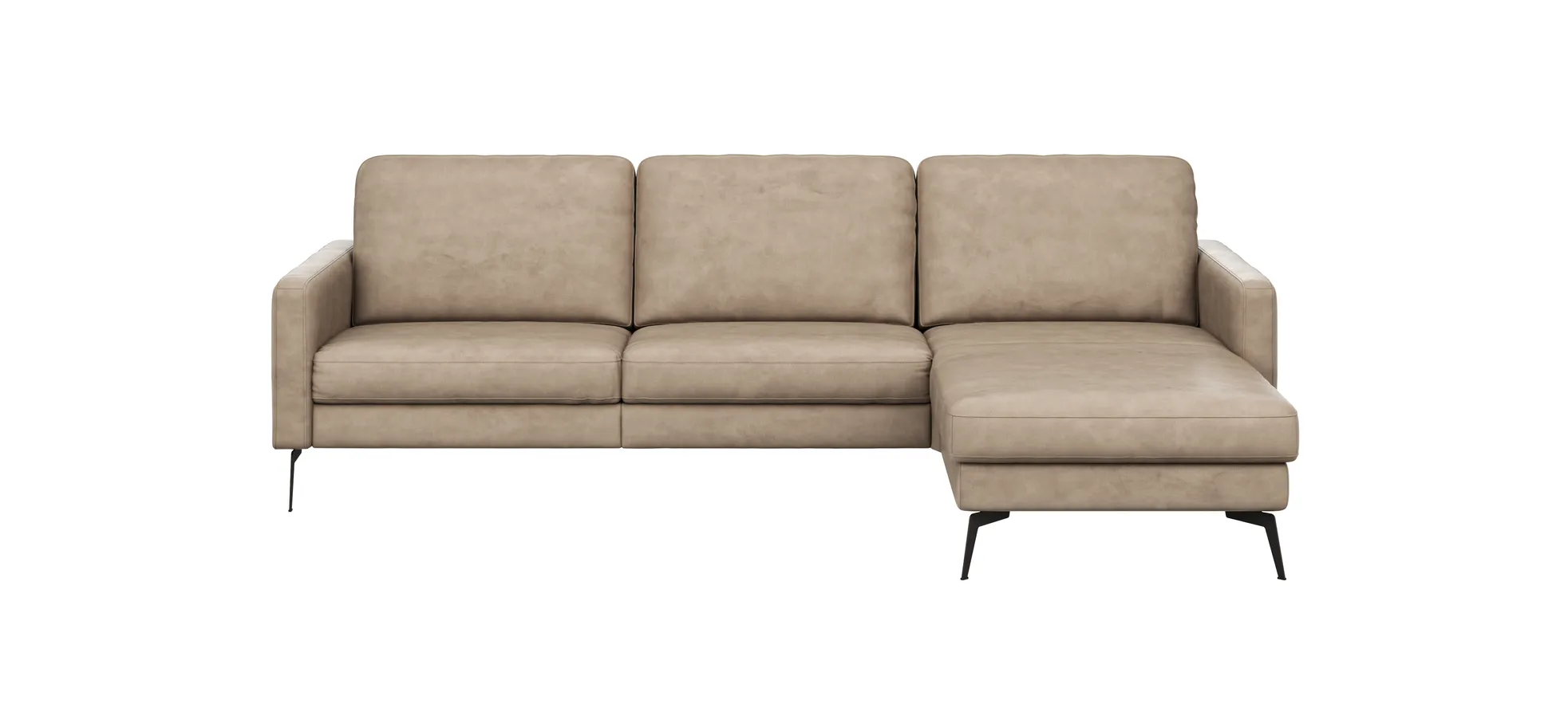 Ecksofa Enna - 3-Sitzer mit Longchair rechts, Armlehne A, Leder, Taupe 130928