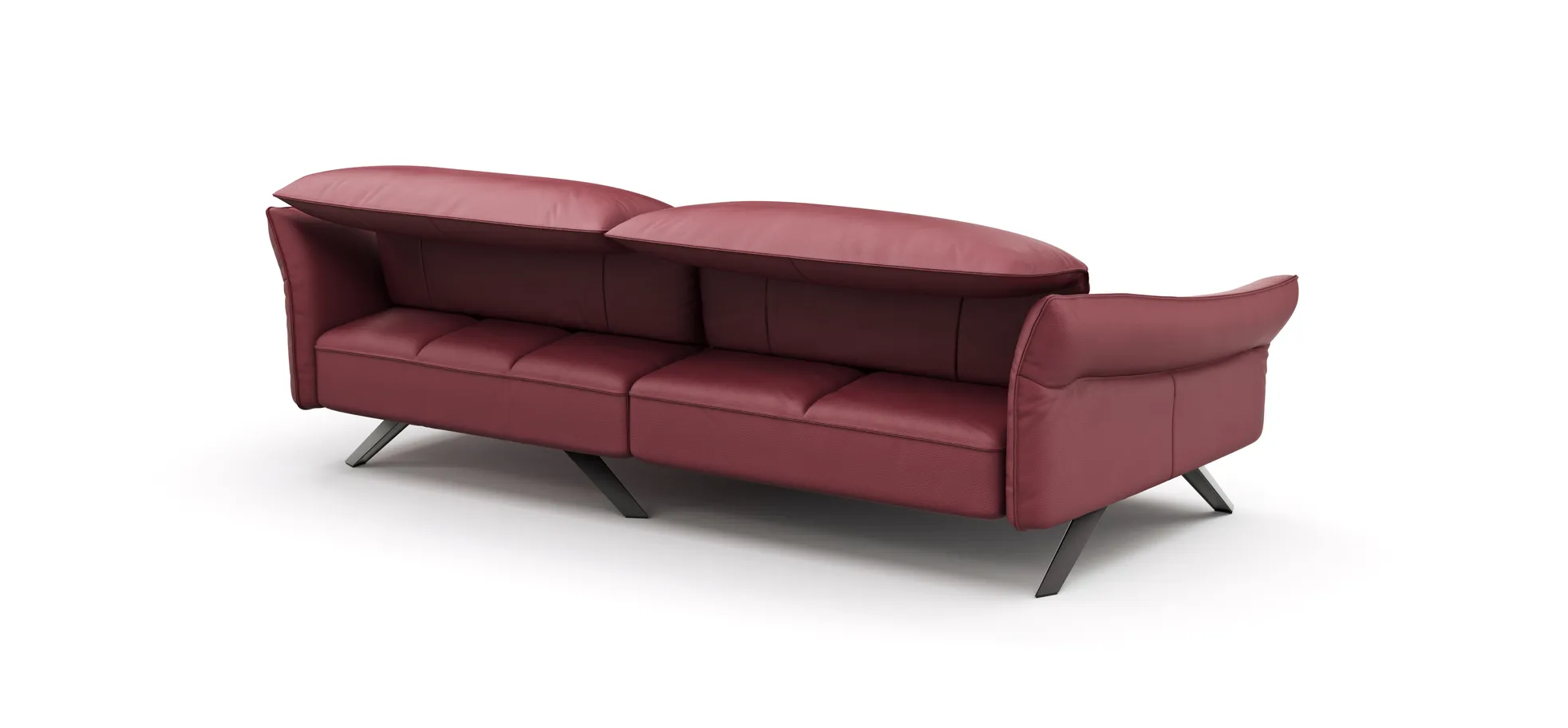 Ecksofa Bormio - 1,5-Sitzer, Longchair rechts, inkl. Kopfteilverstellung, Leder, Weinrot