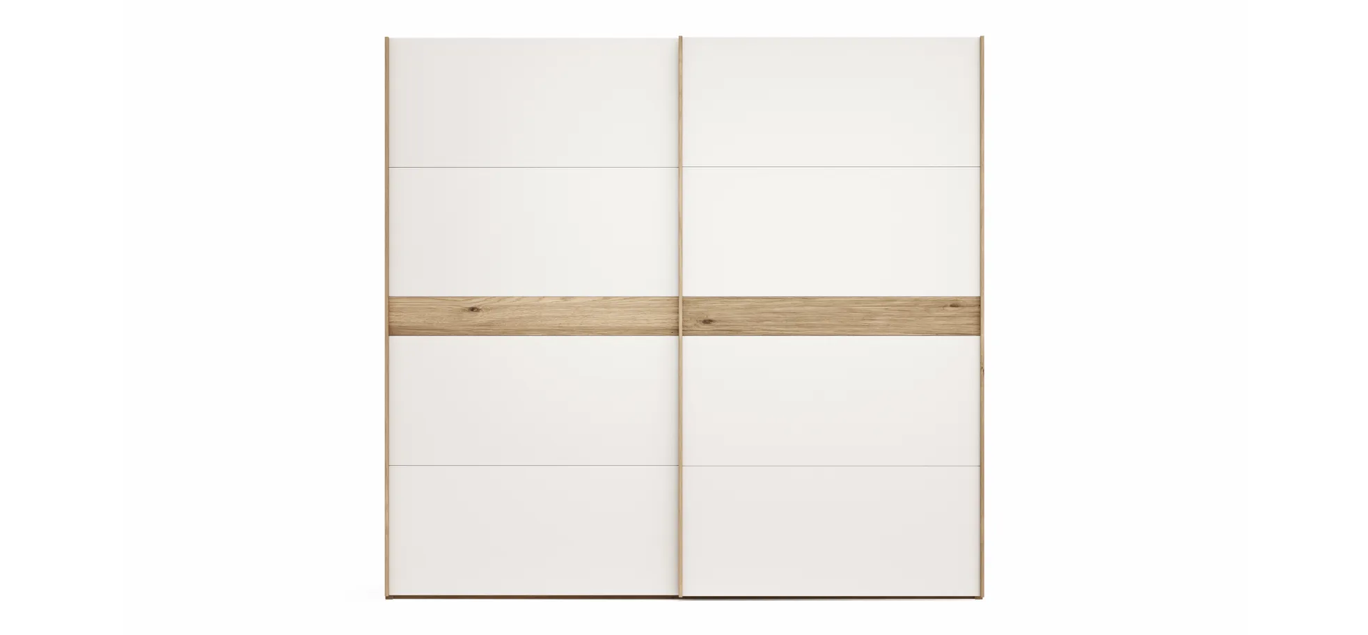 Schwebetürenschrank Viana - B ca. 241 cm, Lack, Weiß, Riffholz, Balkeneiche