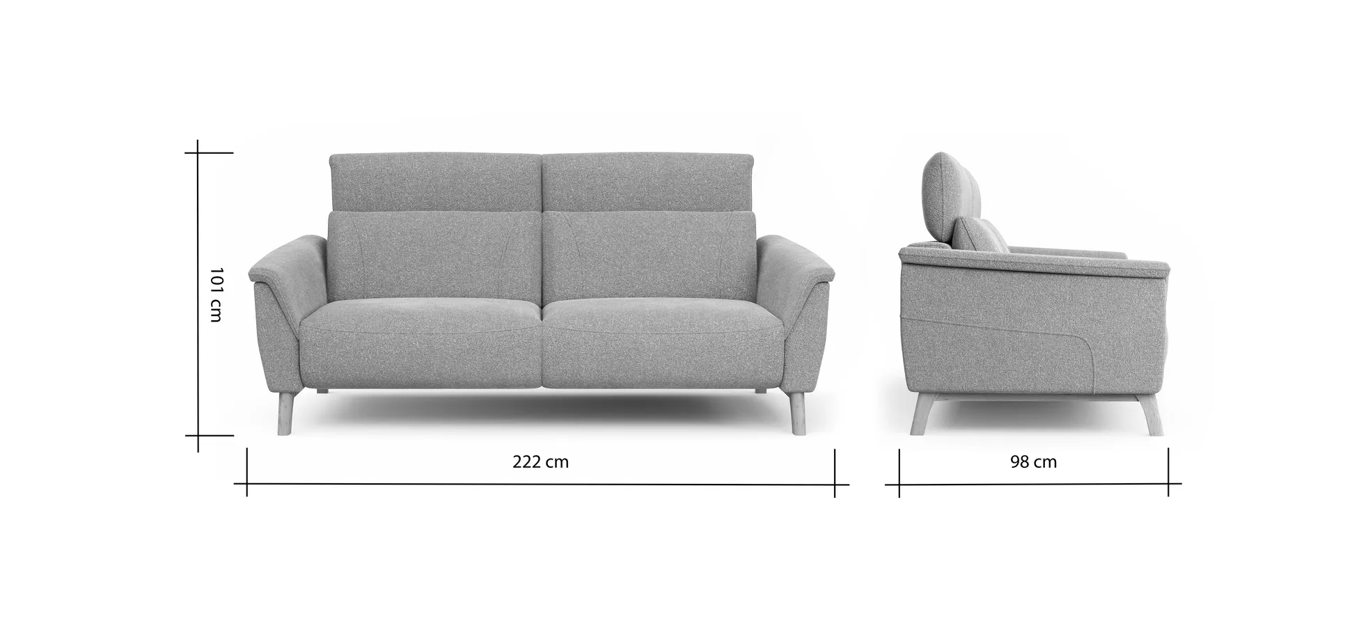 Sofa Nevin - 3-Sitzer inkl. Kopfpolsterverstellung, Stoff, Silbergrau
