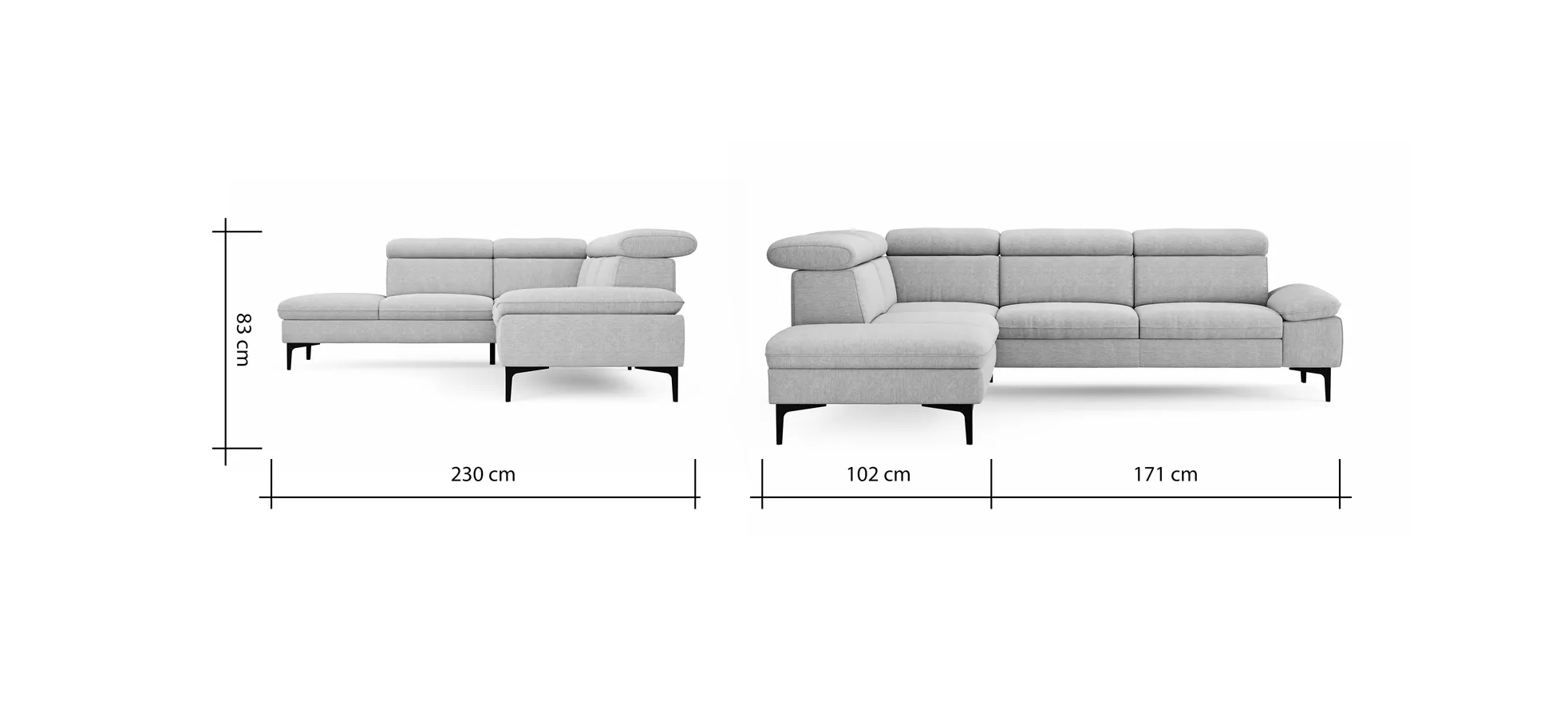 Ecksofa Felipa - Ecke links mit 2,5-Sitzer inkl. Kopfteil verstellbar, Stoff, Natur