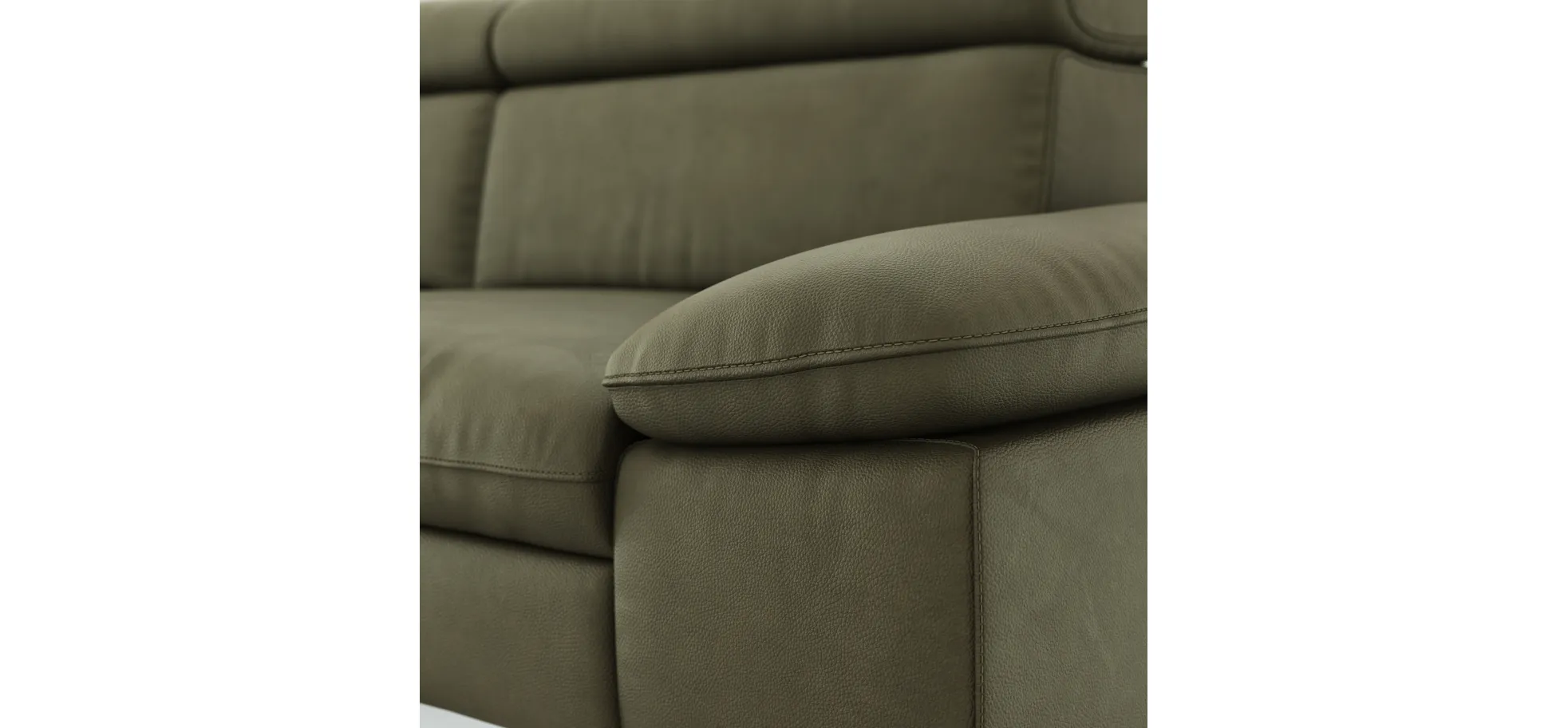 Ecksofa Felipa - Longchair links mit 2,5-Sitzer inkl. Armlehne verstellbar und Rückenlehne/Sitztiefe verstellbar (motorisch), Leder, Olive