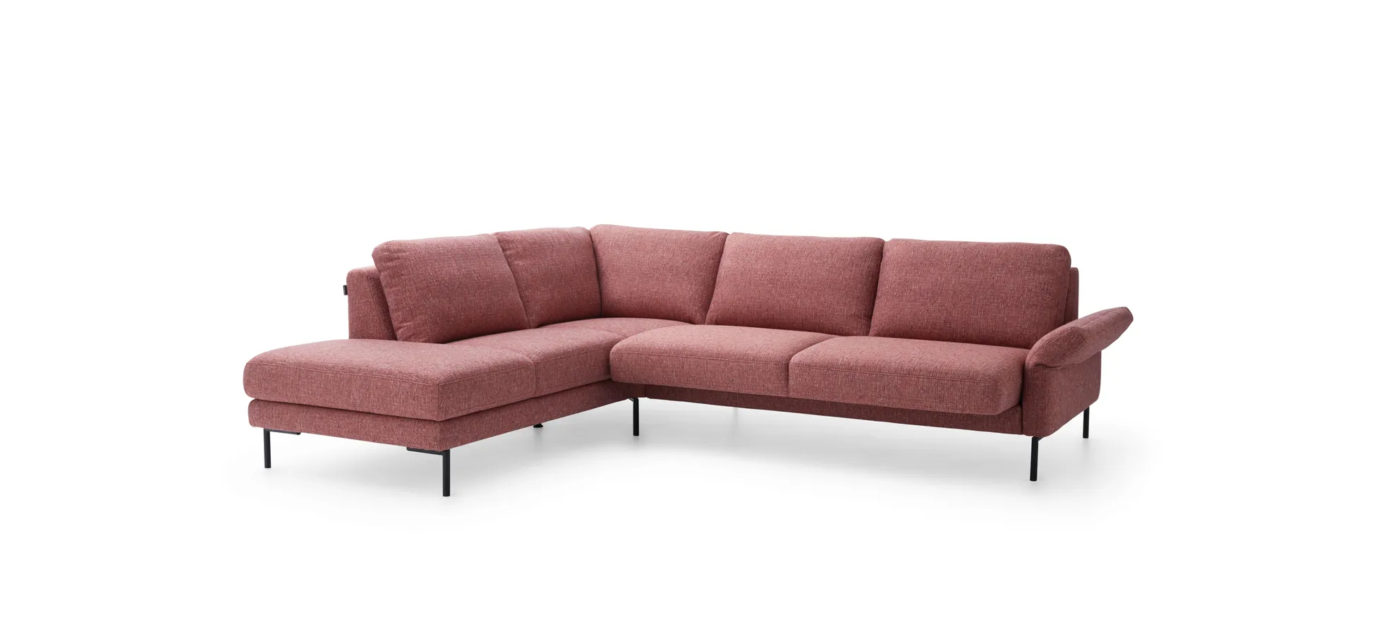 Ecksofa  Enna - Ecke links mit 3-Sitzer inklusive Sitzvorzug (motorisch), Stoff, Koralle
