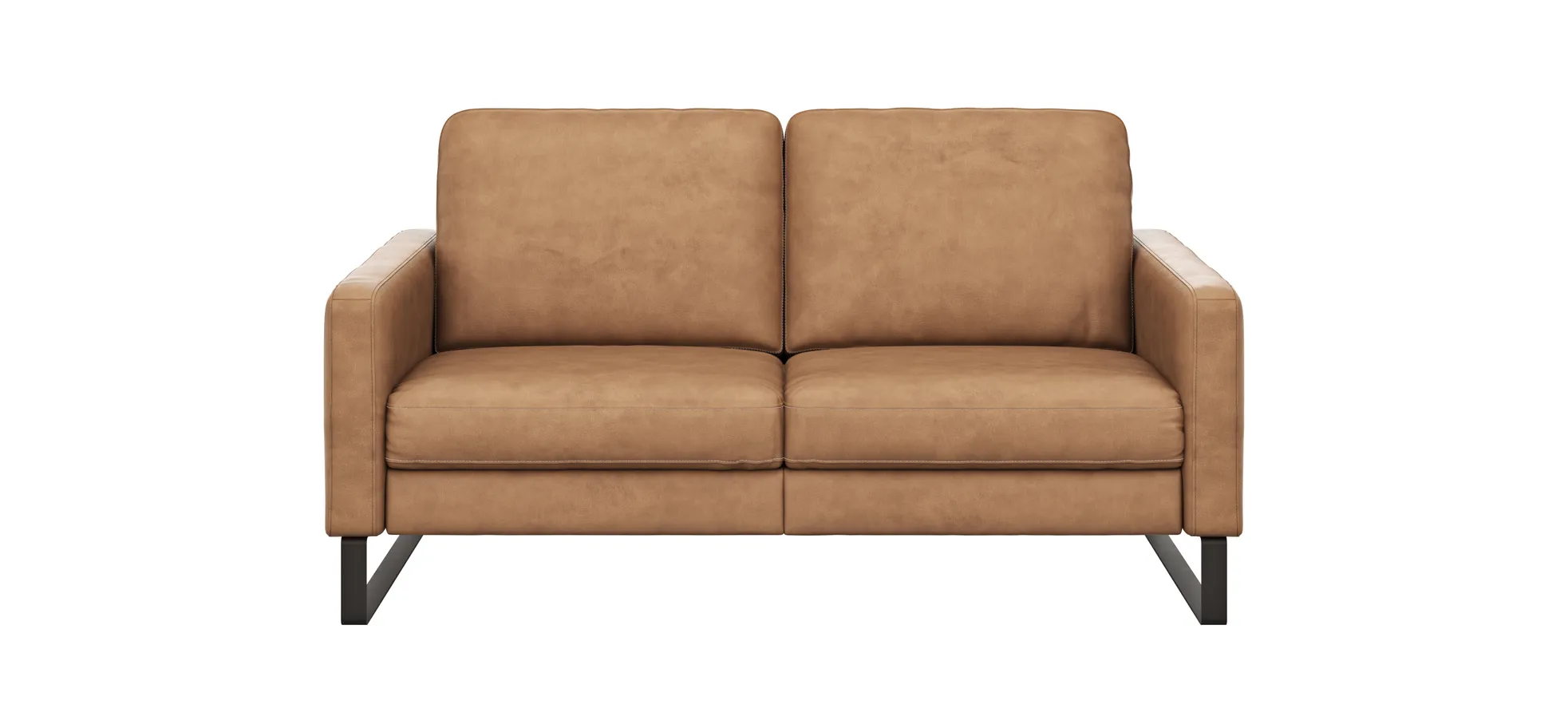 Sofa Enna - 2,5-Sitzer, Armlehne A, Leder, Cognac, Kufe, Schwarz 111503