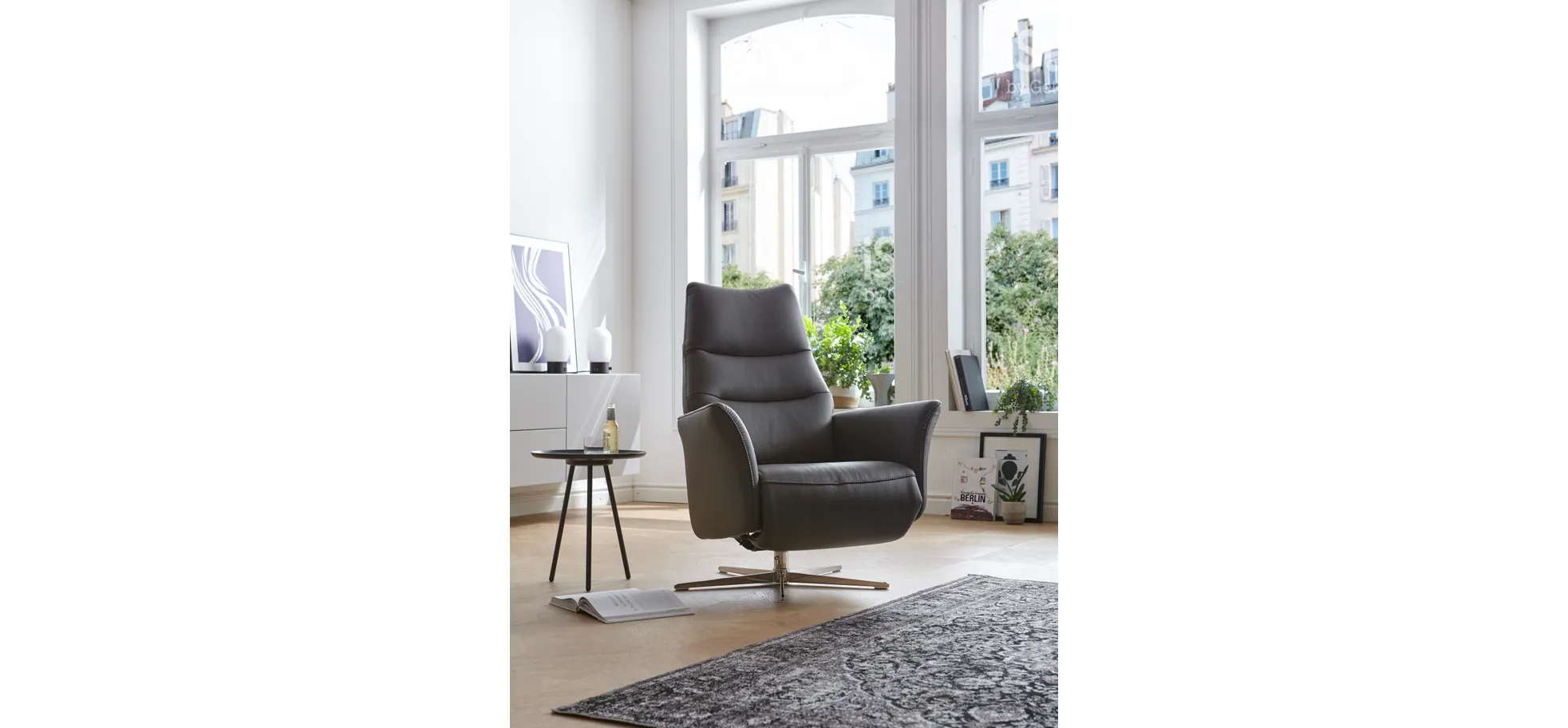 Relaxsessel Trona - Größe S, inkl. Relaxfunktion, Leder, Anthrazit